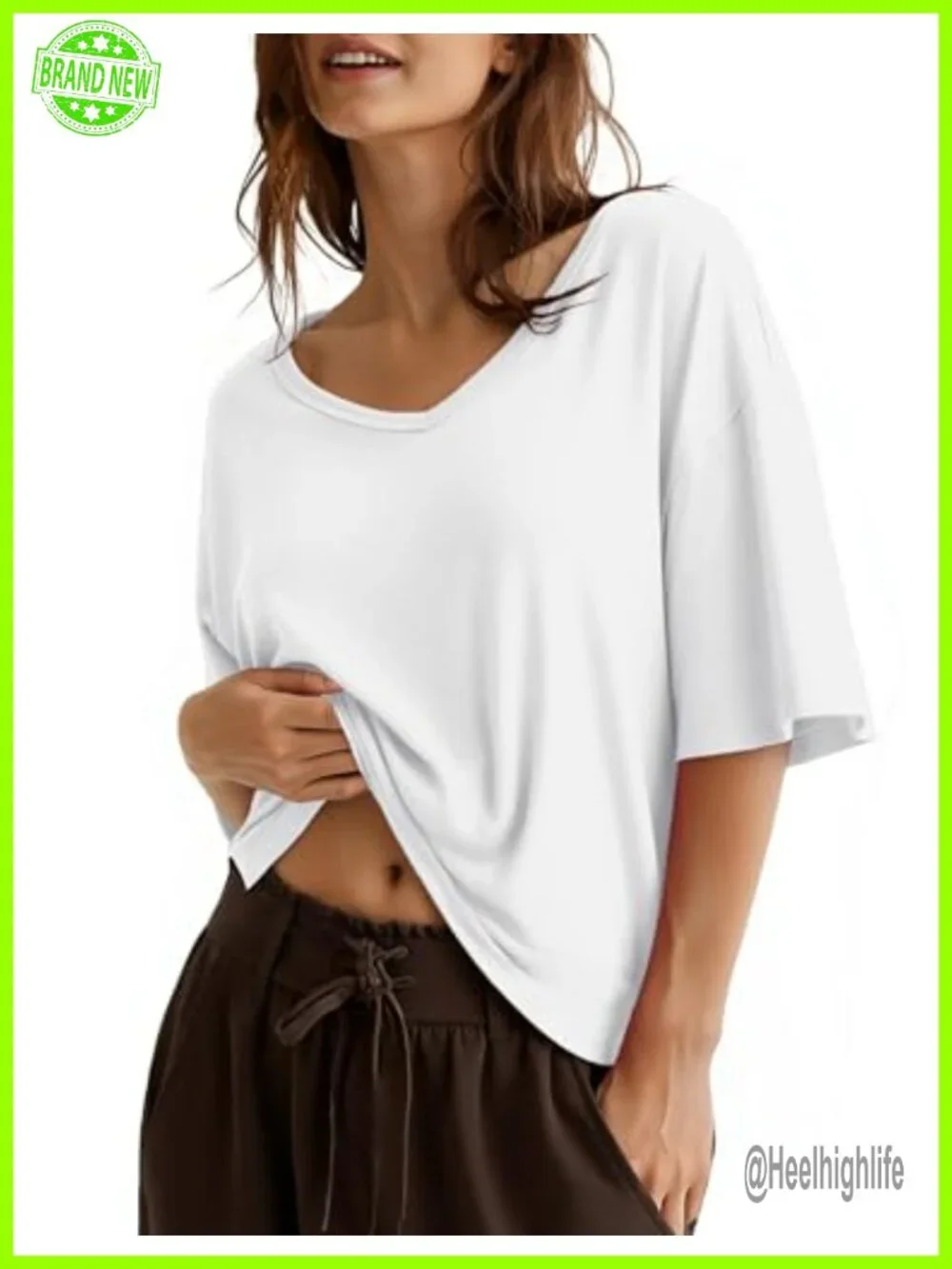 Cropped V Neck Half Sleeve Boxy T Shirt Casual Top